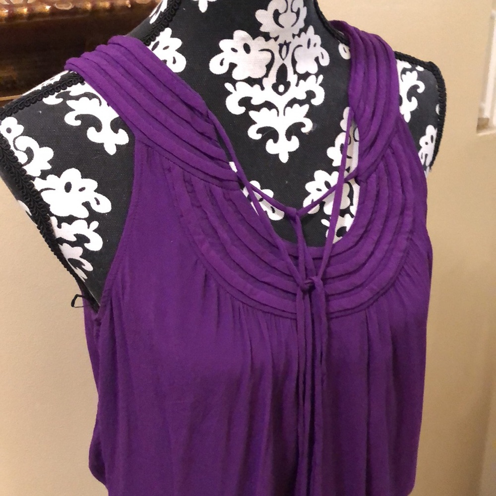 💜DVF Greek neckline bohemian double tassel tirs crinkly rayon sleeveless top